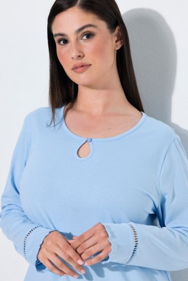 Ulla Popken 810581 Nachthemd met kant Lichtblauw - Nachthemden - 