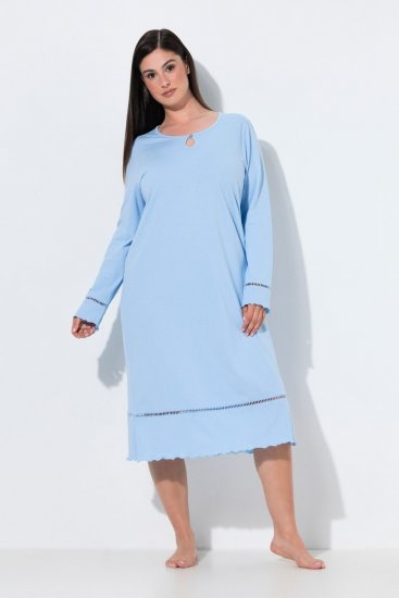 Ulla Popken 810581 Nachthemd met kant Lichtblauw - Nachthemden - 