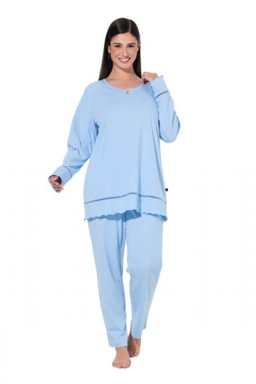 Ulla Popken 810592 Pyjama met kant Lichtblauw - Pyjama's en Loungewear - 