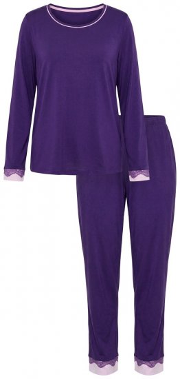 Ulla Popken 812441 Pyjama met lange mouwen en kant Koningsblauw - Pyjama's en Loungewear - 