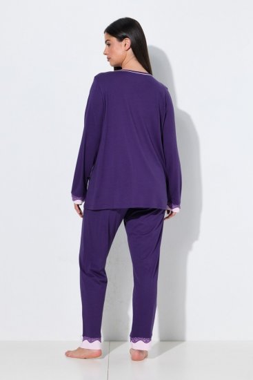 Ulla Popken 812441 Pyjama met lange mouwen en kant Koningsblauw - Pyjama's en Loungewear - 