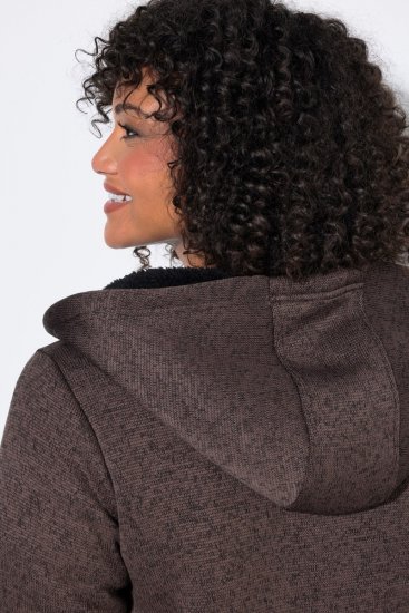 Ulla Popken 812880 Gebreide fleecejas met teddyfleece Taupe - Fleecekleding - 