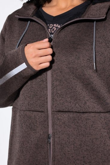 Ulla Popken 812880 Gebreide fleecejas met teddyfleece Taupe - Fleecekleding - 