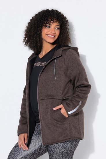 Ulla Popken 812880 Gebreide fleecejas met teddyfleece Taupe - Fleecekleding - 
