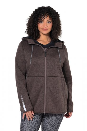 Ulla Popken 812880 Gebreide fleecejas met teddyfleece Taupe - Fleecekleding - 