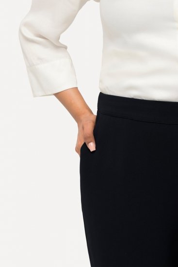 Ulla Popken 813306 Wijde pantalon met elastische taille Donkerblauw - Stoffen broeken - Dames wijde broeken in grote maten