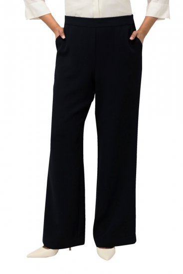 Ulla Popken 813306 Wijde pantalon met elastische taille Donkerblauw - Stoffen broeken - Dames wijde broeken in grote maten