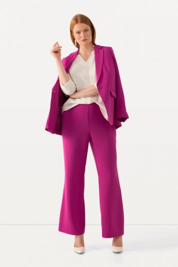 Ulla Popken 813306 Wijde pantalon met elastische taille Magenta - Stoffen broeken - Dames wijde broeken in grote maten