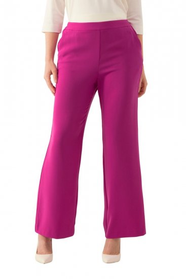 Ulla Popken 813306 Wijde pantalon met elastische taille Magenta - Stoffen broeken - Dames wijde broeken in grote maten