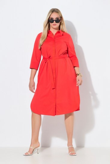 Ulla Popken 815217 A-lijn blousejurk met strikceintuur Roze - Midi jurken - Midi-jurken in grote maten