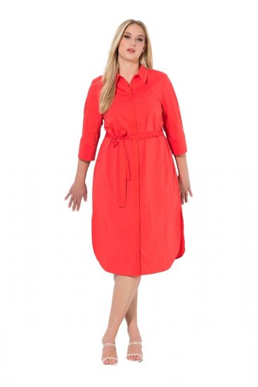 Ulla Popken 815217 A-lijn blousejurk met strikceintuur Roze - Midi jurken - Midi-jurken in grote maten