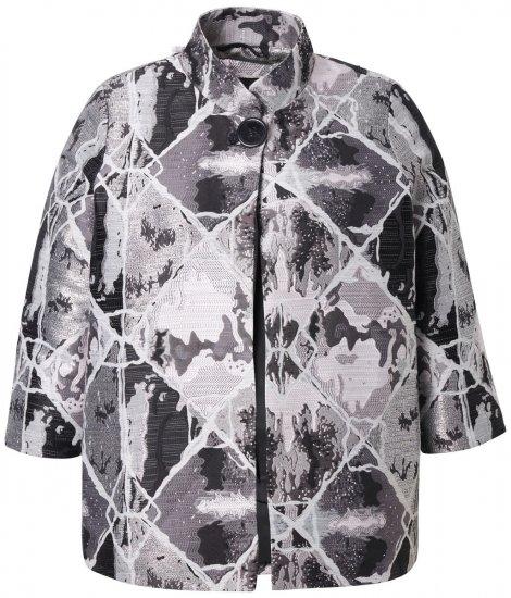 Ulla Popken 816673 Oversized jacquard blazer met driekwartmouwen Zwart - Blazers - Damesblazers in grote maten