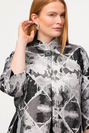 Ulla Popken 816673 Oversized jacquard blazer met driekwartmouwen Zwart - Blazers - Damesblazers in grote maten