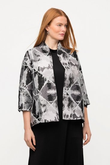 Ulla Popken 816673 Oversized jacquard blazer met driekwartmouwen Zwart - Blazers - Damesblazers in grote maten