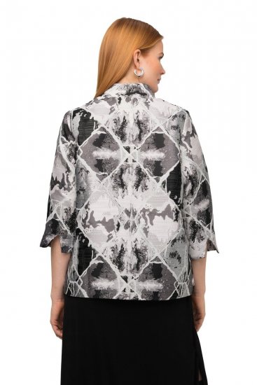 Ulla Popken 816673 Oversized jacquard blazer met driekwartmouwen Zwart - Blazers - Damesblazers in grote maten