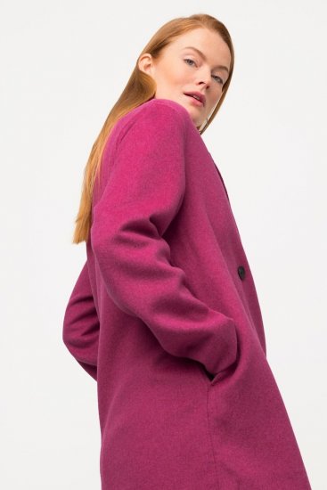 Ulla Popken 816744 Double-breasted jas met wollook Roze - Jassen - Grote maten dames jassen
