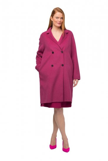Ulla Popken 816744 Double-breasted jas met wollook Roze - Jassen - Grote maten dames jassen