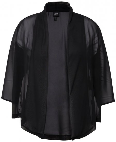 Ulla Popken 817211 Oversized chiffon jas met sjaalkraag Zwart - Jassen - Grote maten jassen voor dames