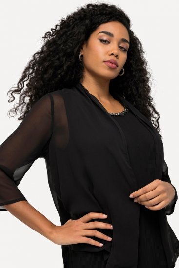 Ulla Popken 817211 Oversized chiffon jas met sjaalkraag Zwart - Jassen - Grote maten jassen voor dames