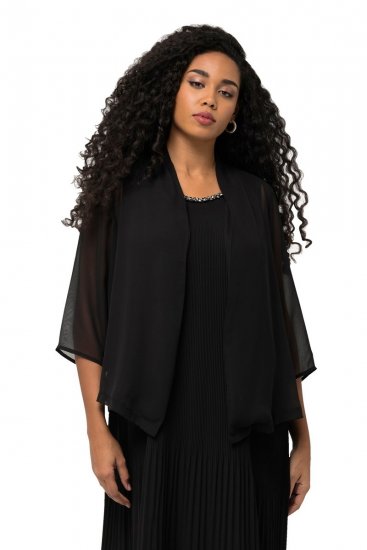 Ulla Popken 817211 Oversized chiffon jas met sjaalkraag Zwart - Jassen - Grote maten jassen voor dames