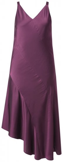 Ulla Popken 820341 Mouwloze satijnen jurk met V-hals Wijnrood - Avondjurken - Grote maten avondkleding