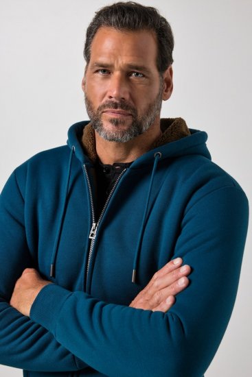 JP1880 820464 Hoodie jack met teddyvoering Inktblauw TALL - TALL sweatshirts - TALL sweatshirts voor lange mannen