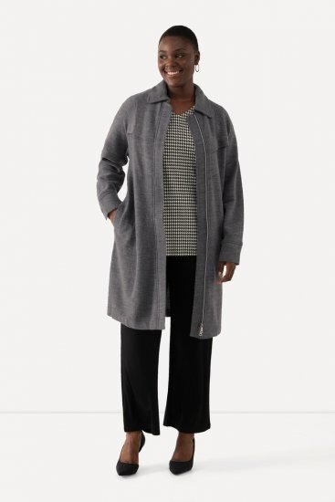 Ulla Popken 820516 Wollen jas Grijs gemêleerd - Jassen - Grote maten dames jassen