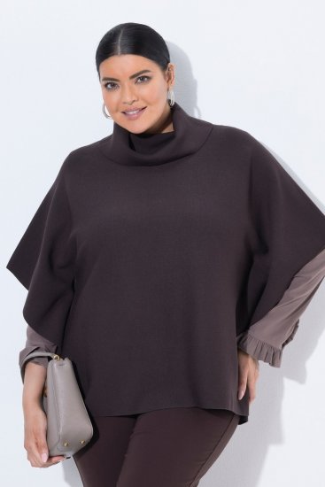 Ulla Popken 820620 Ponchotrui met col Mahoniebruin - Poncho's & capes - 