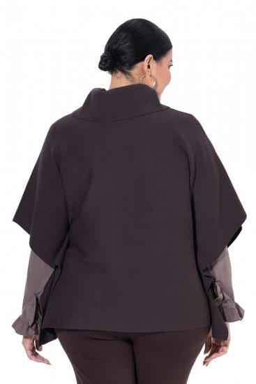 Ulla Popken 820620 Ponchotrui met col Mahoniebruin - Poncho's & capes - 