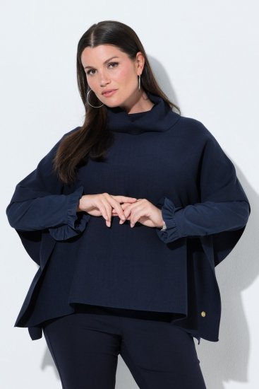 Ulla Popken 820620 Ponchotrui met col Donkerblauw - Poncho's & capes - 