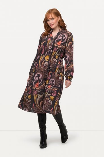 Ulla Popken 820662 Bedrukte jurk Zwart - Avondjurken - Grote maten avondkleding