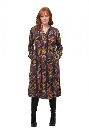 Ulla Popken 820662 Bedrukte jurk Zwart - Avondjurken - Grote maten avondkleding
