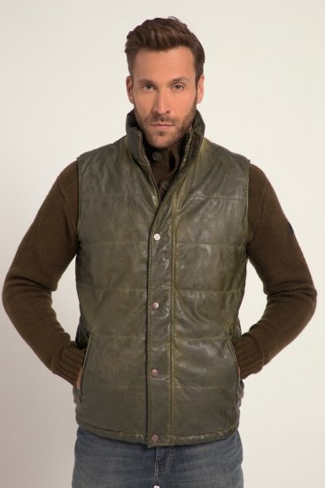 JP1880 Quilted Gilet Vintage Leather Green - Jassen - Grote Maten Herenjassen
