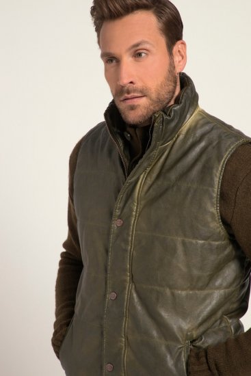 JP1880 Quilted Gilet Vintage Leather Green - Jassen - Grote Maten Herenjassen