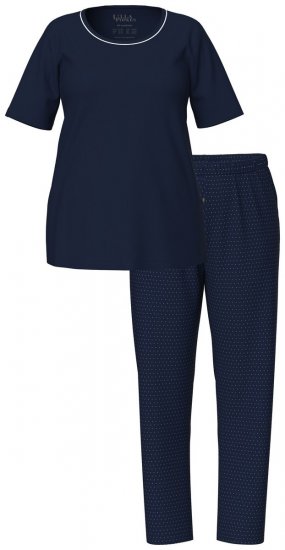 Ulla Popken 821244 Pyjama met stippen Donkerblauw - Pyjama's en Loungewear - 