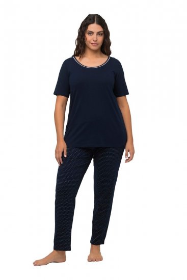 Ulla Popken 821244 Pyjama met stippen Donkerblauw - Pyjama's en Loungewear - 