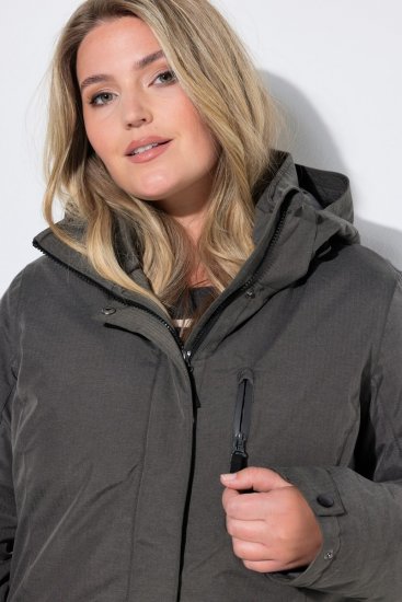 Ulla Popken 821737 Gewatteerde HYPRAR parka met capuchon Donkergrijs gemêleerd - Jassen - Grote maten jassen voor dames