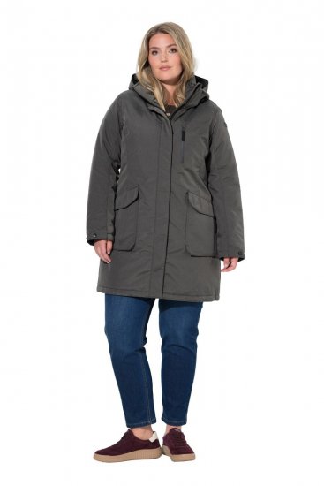 Ulla Popken 821737 Gewatteerde HYPRAR parka met capuchon Donkergrijs gemêleerd - Jassen - Grote maten jassen voor dames