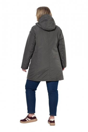 Ulla Popken 821737 Gewatteerde HYPRAR parka met capuchon Donkergrijs gemêleerd - Jassen - Grote maten jassen voor dames