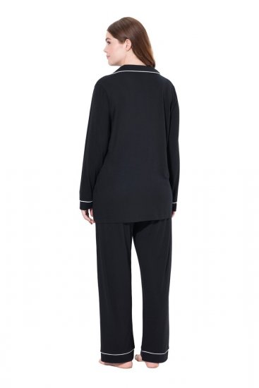 Ulla Popken 823030 Pyjama met overhemdkraag Zwart - Pyjama's en Loungewear - 