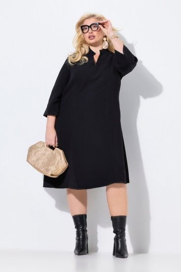 Ulla Popken 823290 Midi-jurk met V-hals Zwart - Midi jurken - Midi-jurken in grote maten