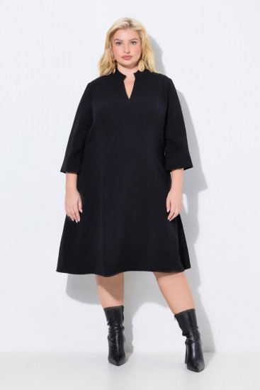 Ulla Popken 823290 Midi-jurk met V-hals Zwart - Midi jurken - Midi-jurken in grote maten