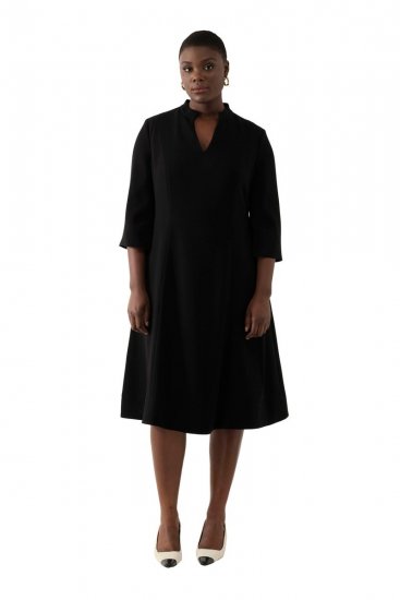 Ulla Popken 823290 Midi-jurk met V-hals Zwart - Midi jurken - Midi-jurken in grote maten