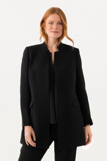 Ulla Popken 823318 Blazer met opstaande kraag Zwart - Blazers - Damesblazers in grote maten