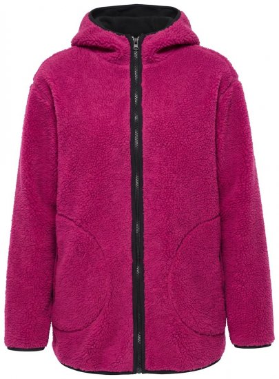 Ulla Popken 823371 Teddyjas met capuchon en doorgestikte zakken Fuchsia - Fleecekleding - 