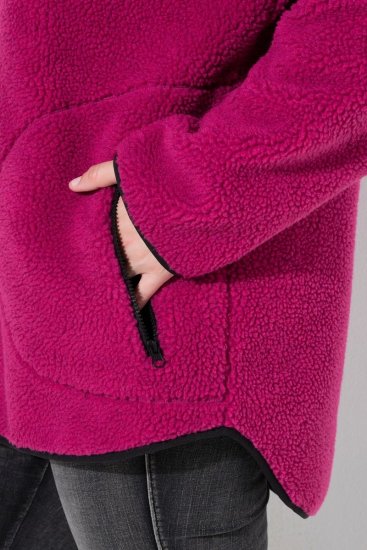 Ulla Popken 823371 Teddyjas met capuchon en doorgestikte zakken Fuchsia - Fleecekleding - 