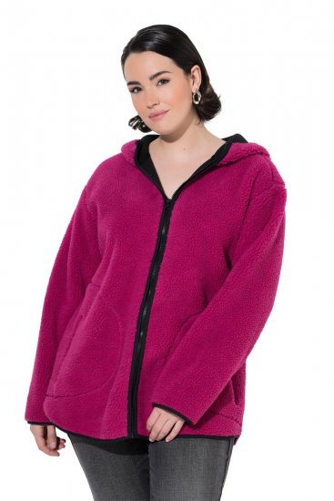 Ulla Popken 823371 Teddyjas met capuchon en doorgestikte zakken Fuchsia - Fleecekleding - 