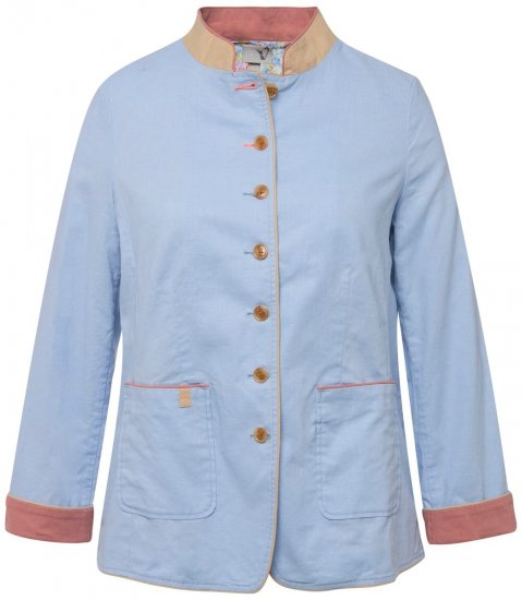 Ulla Popken 823538 Blazer van linnenmix met opstaande kraag Lichtblauw - Blazers - Damesblazers in grote maten