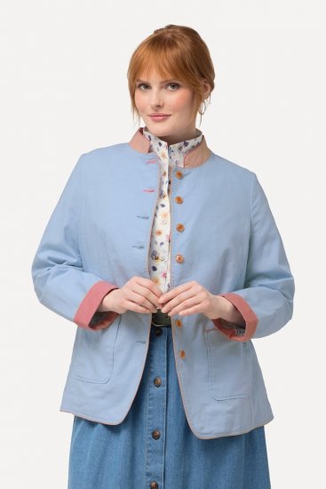 Ulla Popken 823538 Blazer van linnenmix met opstaande kraag Lichtblauw - Blazers - Damesblazers in grote maten