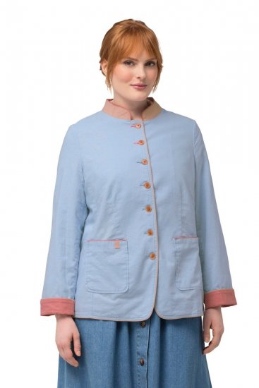 Ulla Popken 823538 Blazer van linnenmix met opstaande kraag Lichtblauw - Blazers - Damesblazers in grote maten